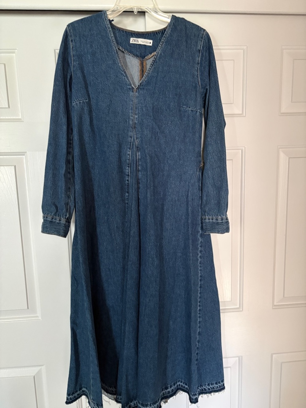 Zara Indigo Denim Long-Sleeve Midi Dress